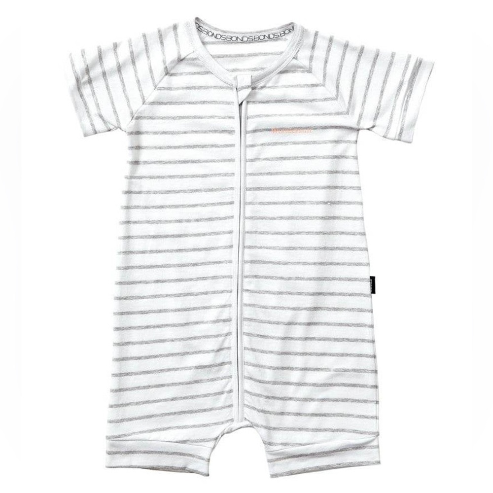 NWT Bonds Short Sleeve Zip Romper Wondersuit • Size 18-24 Months • Grey White